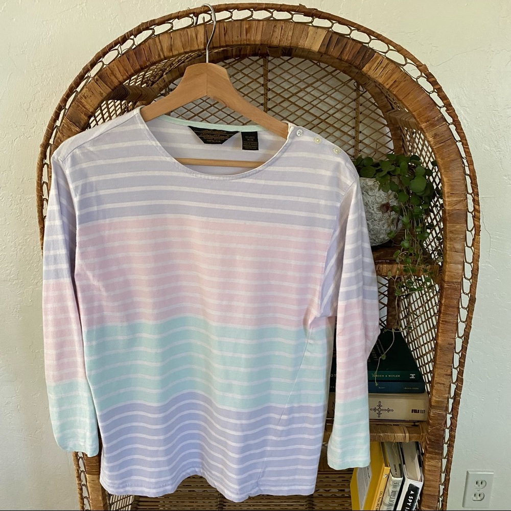 Vintage✨ Eddie Bauer • Tri-Color Pastel Striped Quarter Length Top